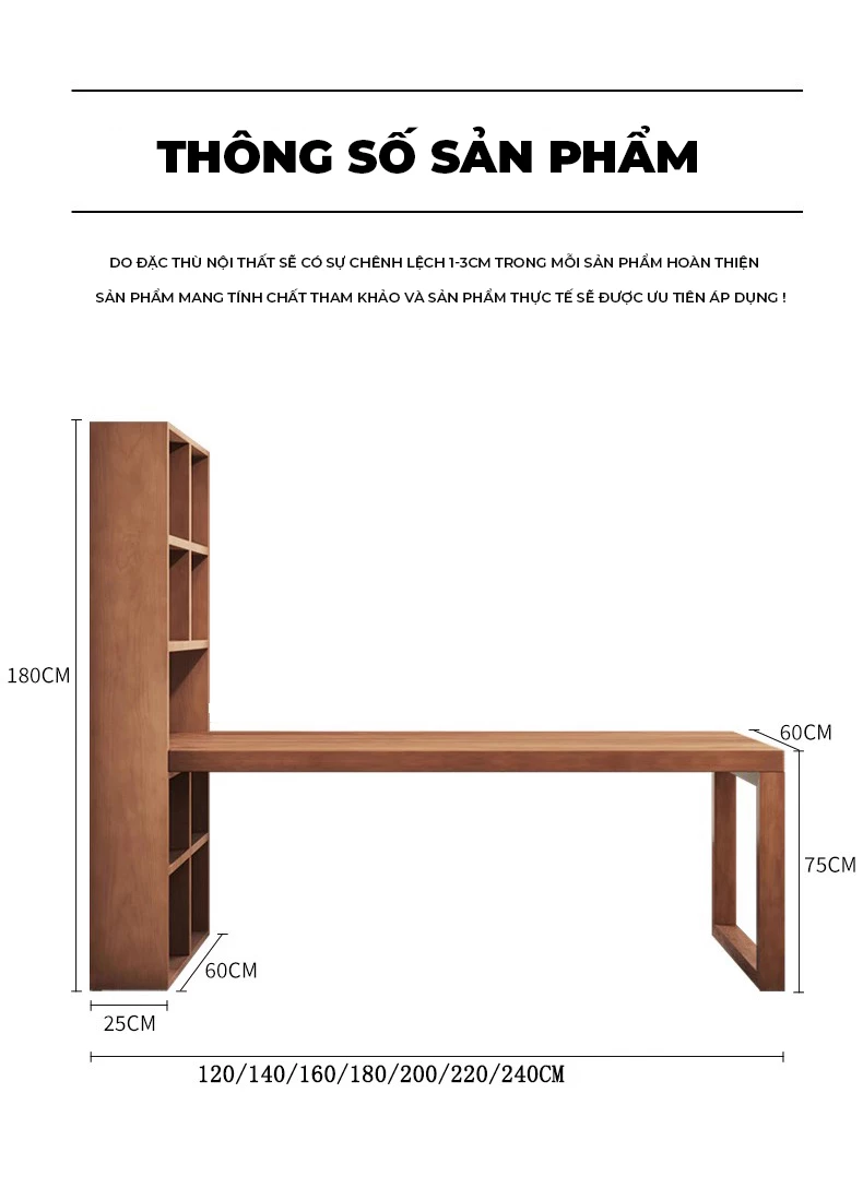 kích thước chi tiết của Bàn gỗ tự nhiên hiện đại, thanh lịch SD189