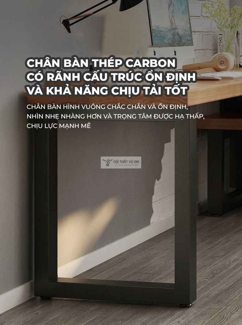 Bàn gỗ tự nhiên hiện đại, thiết kế linh hoạt SD202 sử dụng chân kim loại chắc chắn