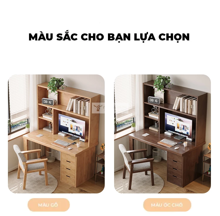 tùy chọn màu sắc của Bàn gỗ tự nhiên kết hợp giá sách lớn SD141