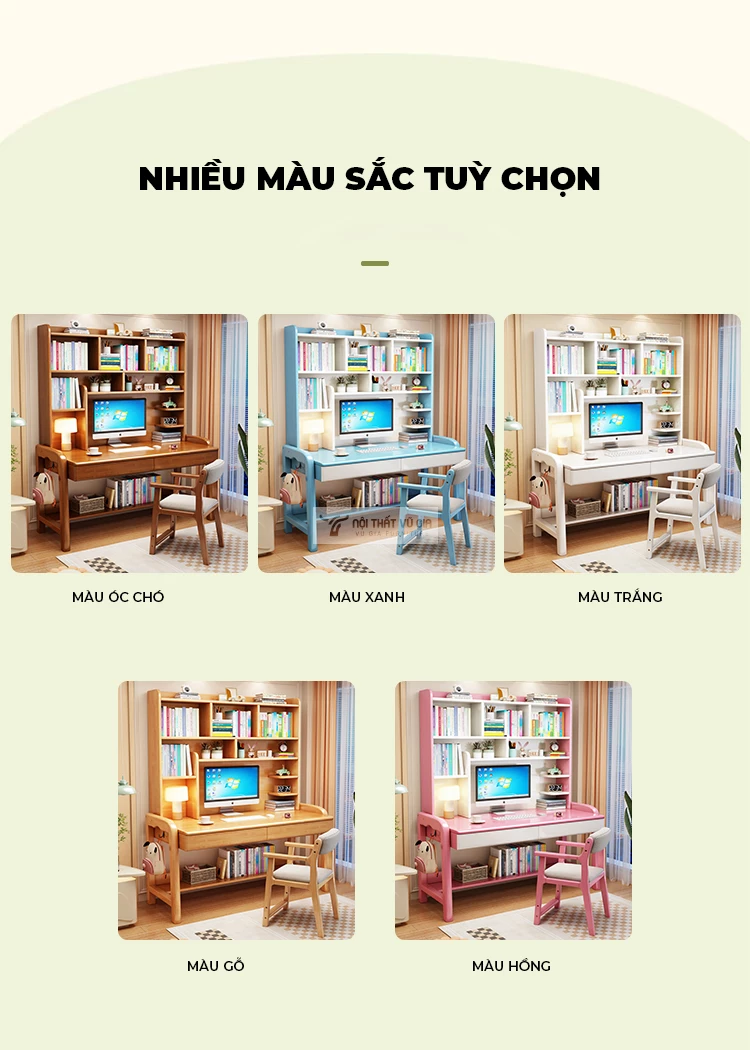 tùy chọn màu sắc của Bàn gỗ tự nhiên kết hợp giá sách SD158