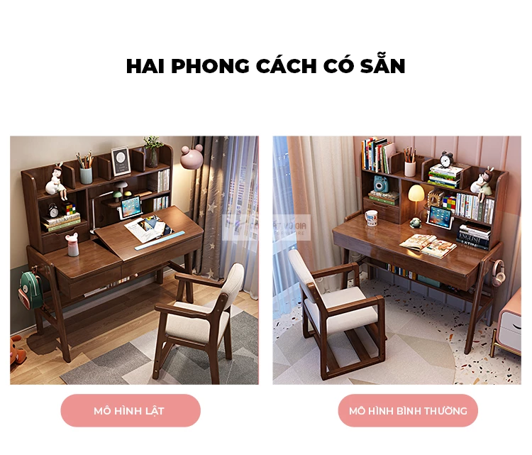 tùy chọn mặt bàn của Bàn gỗ tự nhiên kết hợp giá sách SD178