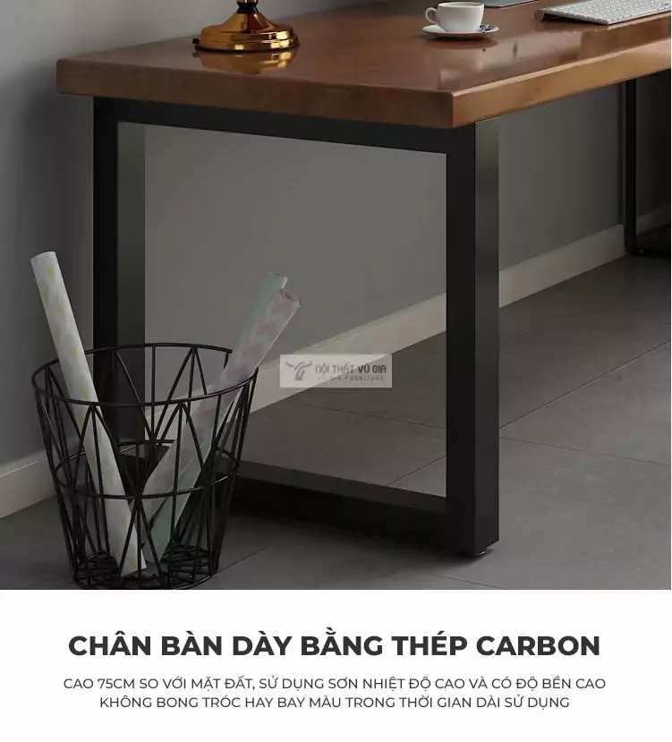 Bàn gỗ tự nhiên kết hợp giá sách tiện lợi SD20 sử dụng chân thép chắc chắn