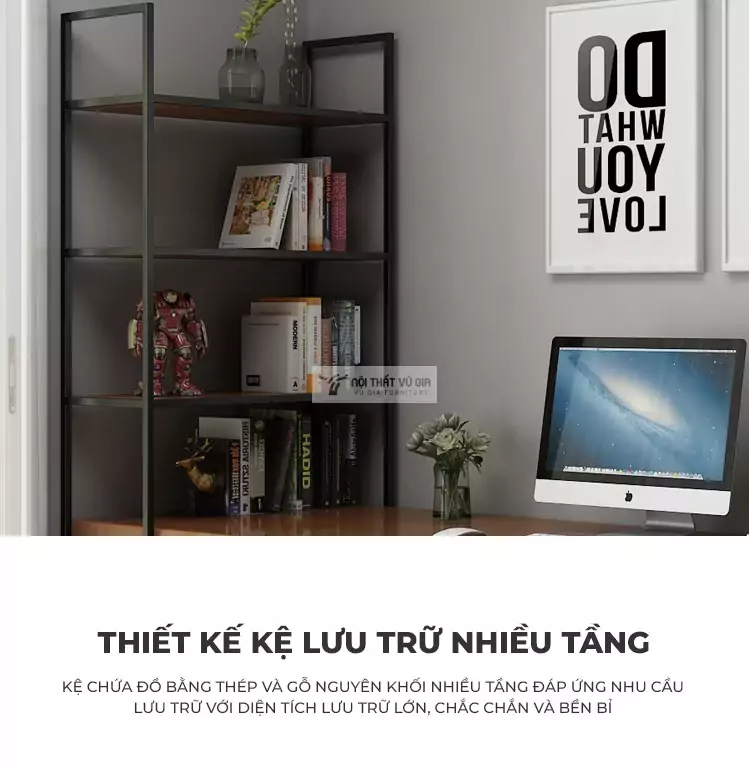 thiết kế kệ lưu trữ nhiều tầng của Bàn gỗ tự nhiên kết hợp giá sách tiện lợi SD20