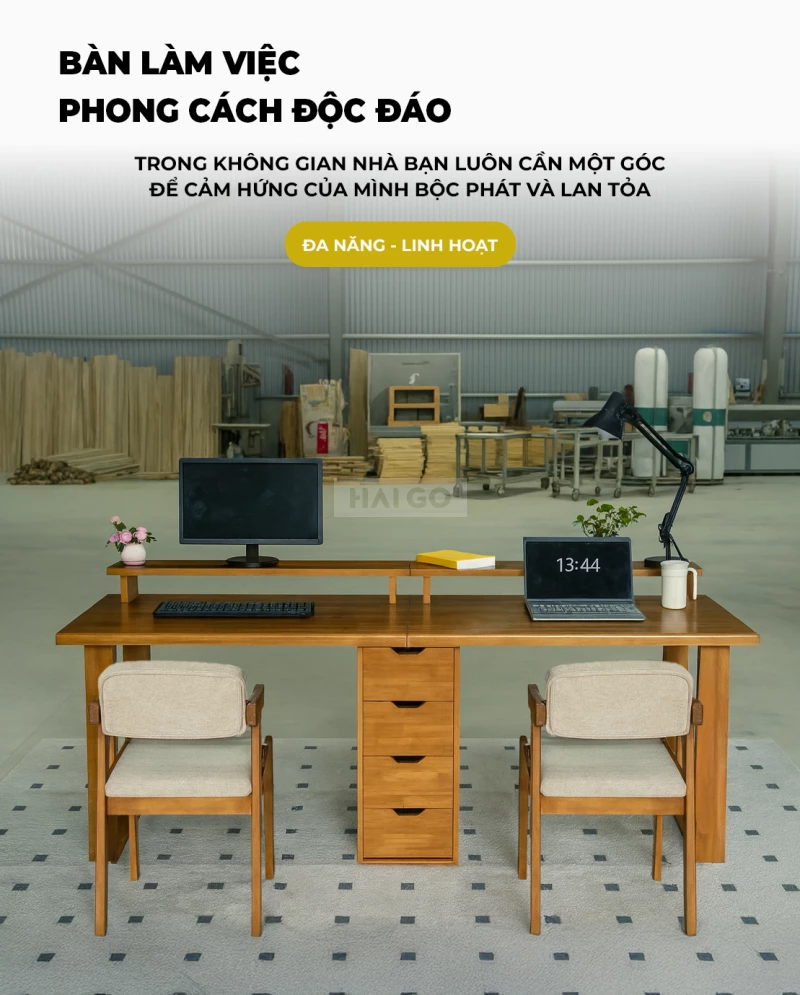 Bàn Gỗ Tự Nhiên Kết Hợp Hộc Tủ Lưu Trữ Đa Năng BGT376