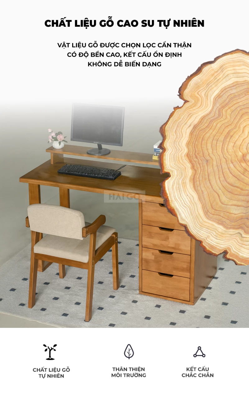 Bàn Gỗ Tự Nhiên Kết Hợp Hộc Tủ Lưu Trữ Đa Năng BGT376