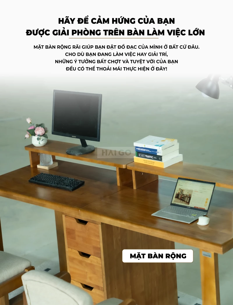 Bàn Gỗ Tự Nhiên Kết Hợp Hộc Tủ Lưu Trữ Đa Năng BGT376