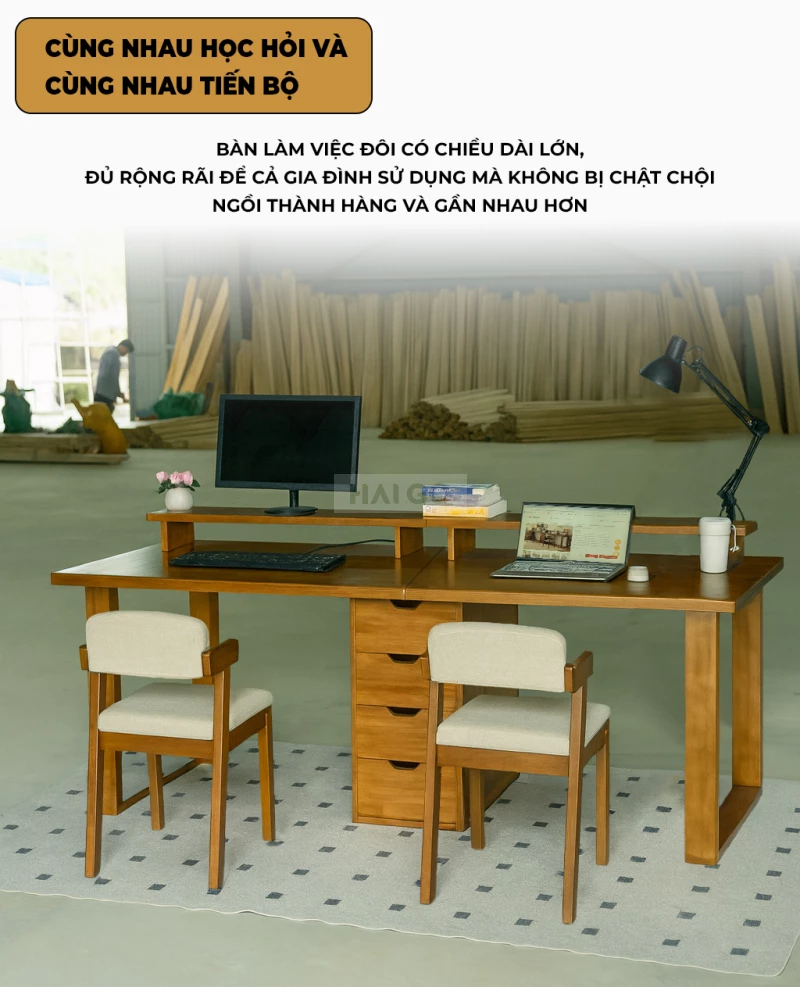 Bàn Gỗ Tự Nhiên Kết Hợp Hộc Tủ Lưu Trữ Đa Năng BGT376