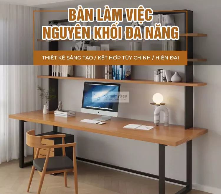 Bàn gỗ tự nhiên kết hợp kệ sách độc đáo SD24