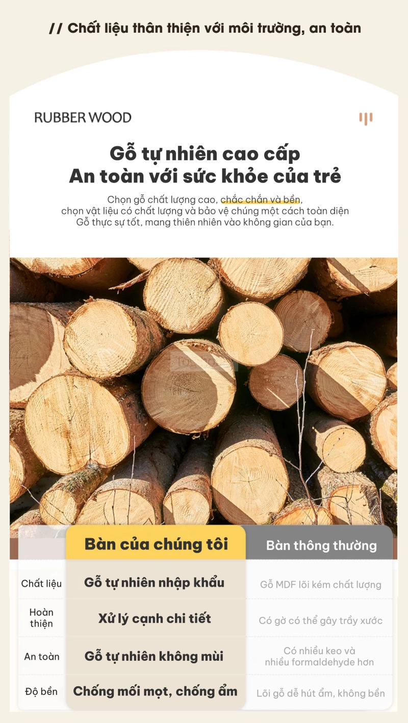 Bàn gỗ tự nhiên kết hợp kệ sách GTN034 sử dụng chất liệu thân thiện với môi trường