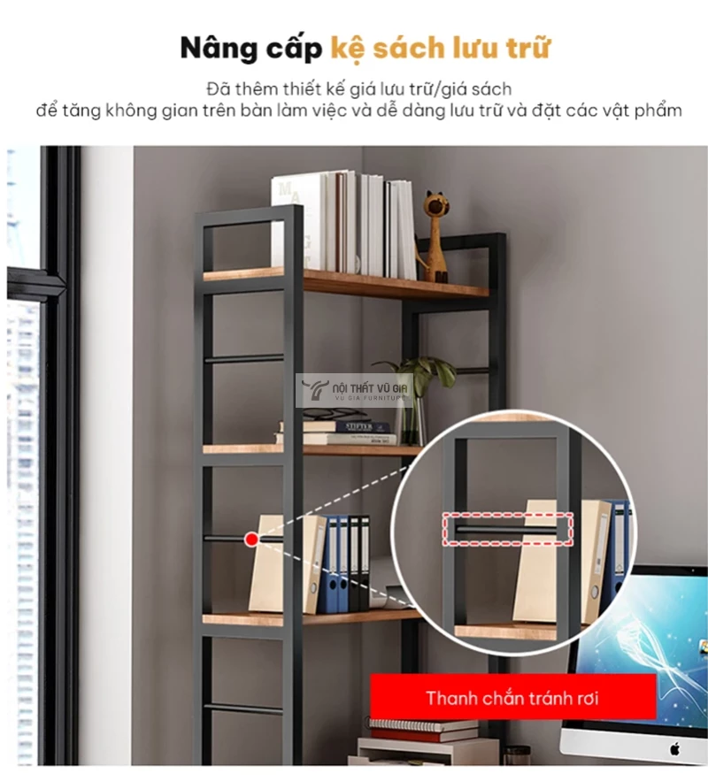 thiết kế thanh chắn tinh tế của Bàn gỗ tự nhiên kết hợp kệ sách lớn SD227