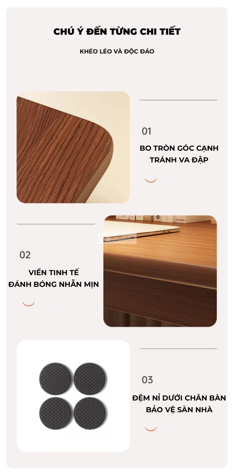 chi tiết thiết kế tinh tế của Bàn gỗ tự nhiên kết hợp kệ sách tối giản SD263