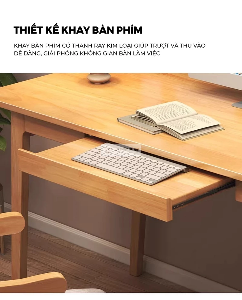 thiết kế ray bàn phím tiện lợi của Bàn gỗ tự nhiên kết hợp tủ ngăn kéo đa năng BR267