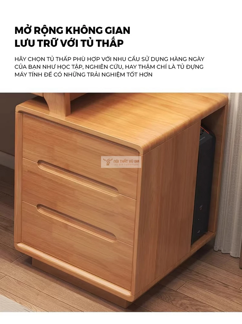 thiết kế tủ đa năng của Bàn gỗ tự nhiên kết hợp tủ ngăn kéo đa năng BR267