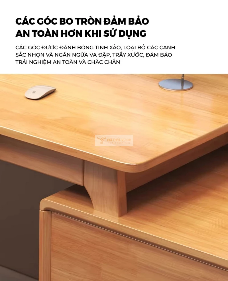 thiết kế bo góc mềm mại của Bàn gỗ tự nhiên kết hợp tủ ngăn kéo đa năng BR267