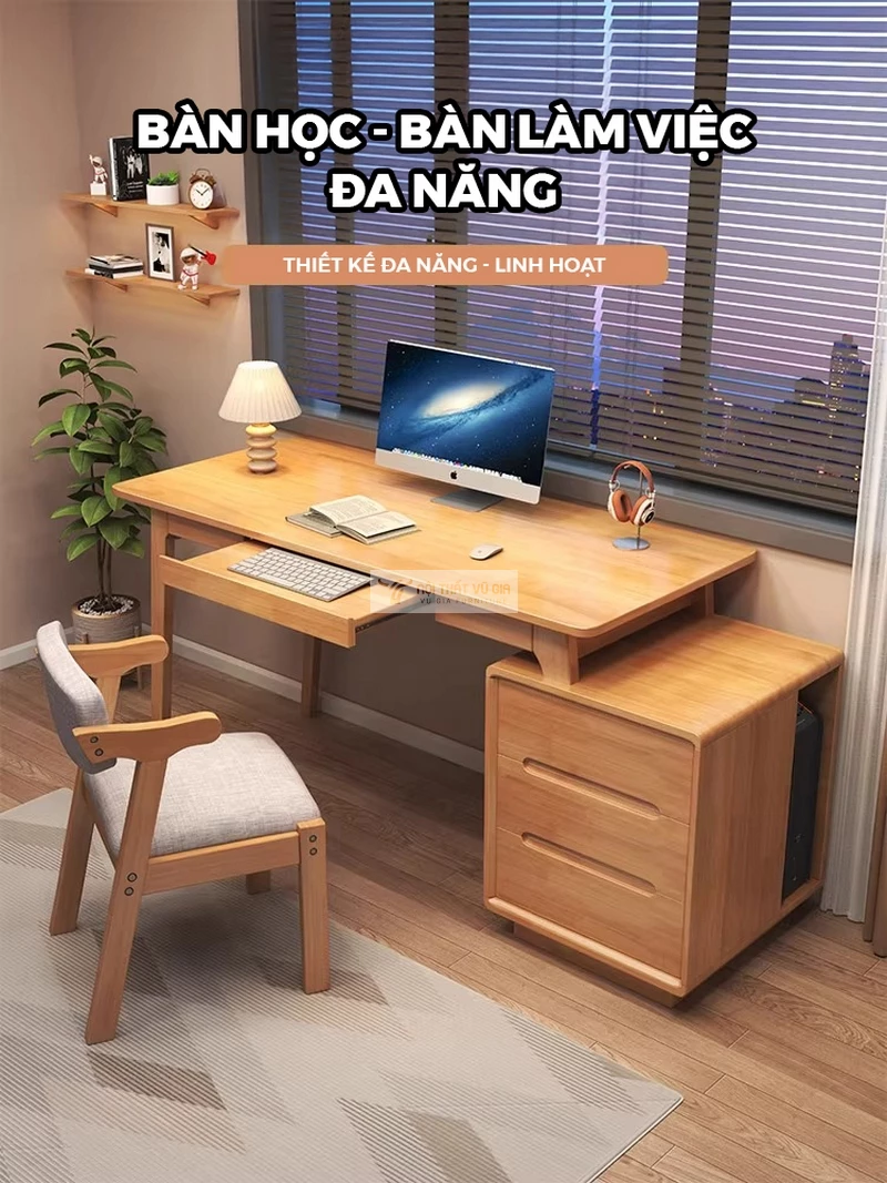 Bàn gỗ tự nhiên kết hợp tủ ngăn kéo đa năng BR267