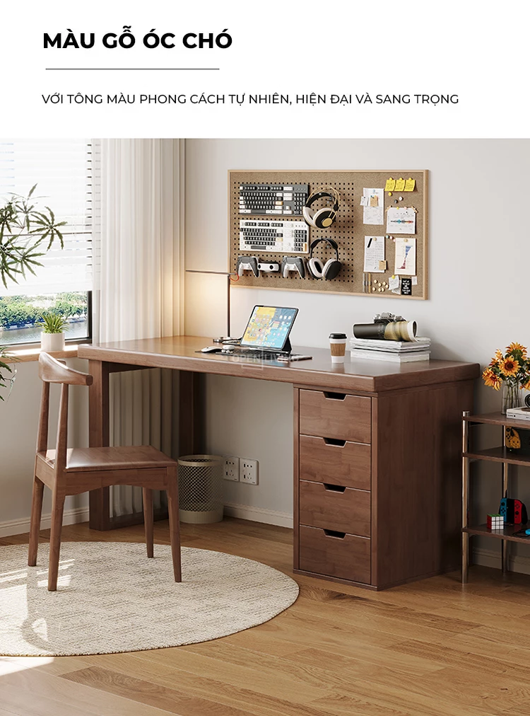 Bàn gỗ tự nhiên phong cách IKEA kèm tủ chứa đa năng OpenLiving OBG 045 mang đến sự tiện ích và hiện đại. Chất liệu gỗ tự nhiên bền bỉ, thiết kế tối giản, tủ chứa đa năng, giúp tối ưu không gian làm việc. Lựa chọn hoàn hảo cho mọi không gian sống.