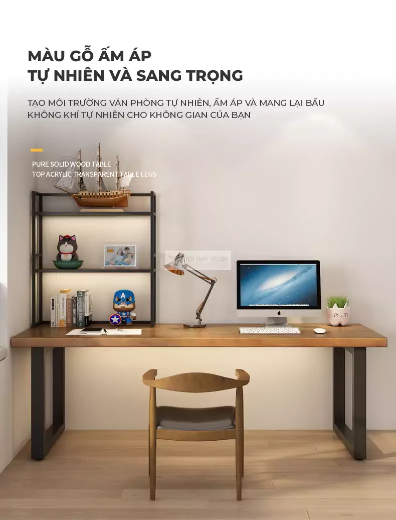 Bàn gỗ tự nhiên phong cách tối giản kết hợp kệ sách SD22 có màu sắc ấm áp