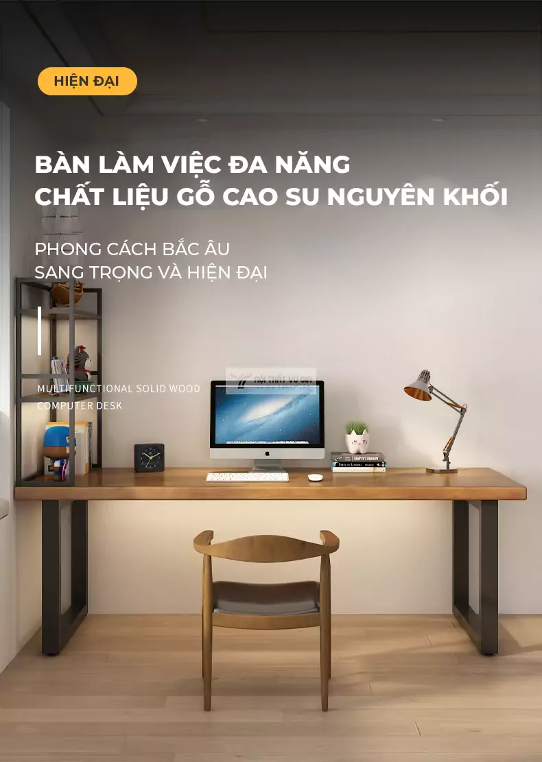 Bàn gỗ tự nhiên phong cách tối giản kết hợp kệ sách SD22
