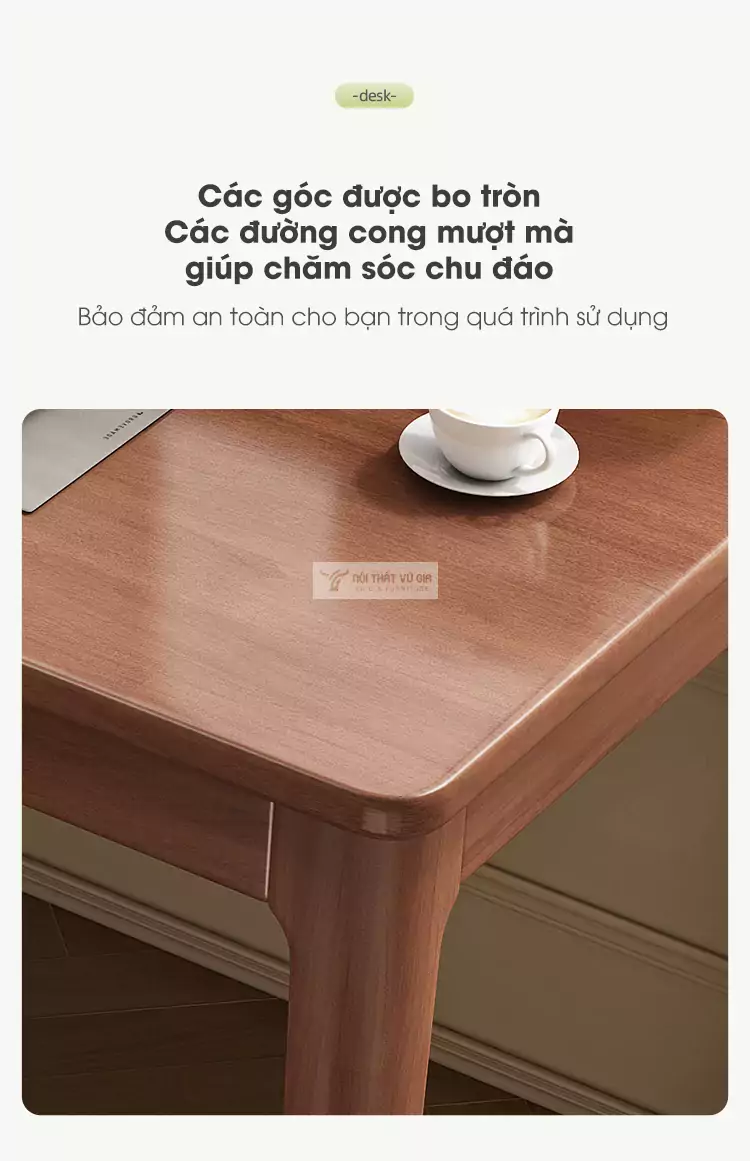 thiết kế bo góc an toàn của Bàn gỗ tự nhiên phong cách tối giản SD01