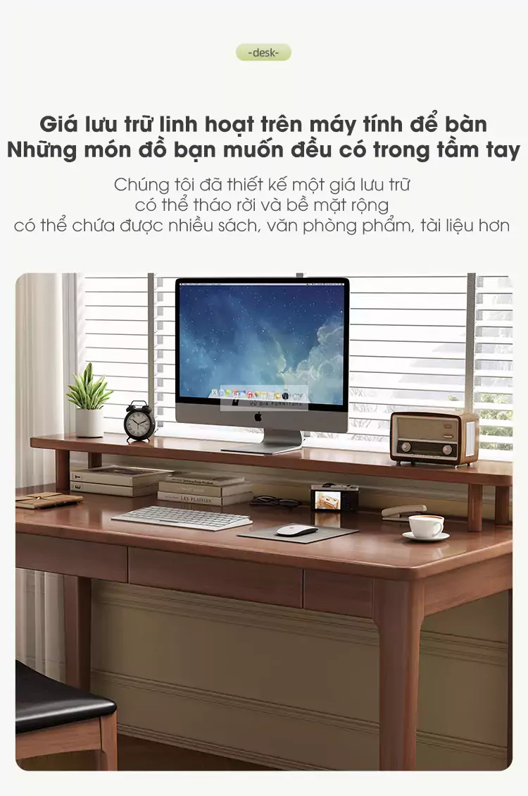 tích hợp giá màn hình của Bàn gỗ tự nhiên phong cách tối giản SD01