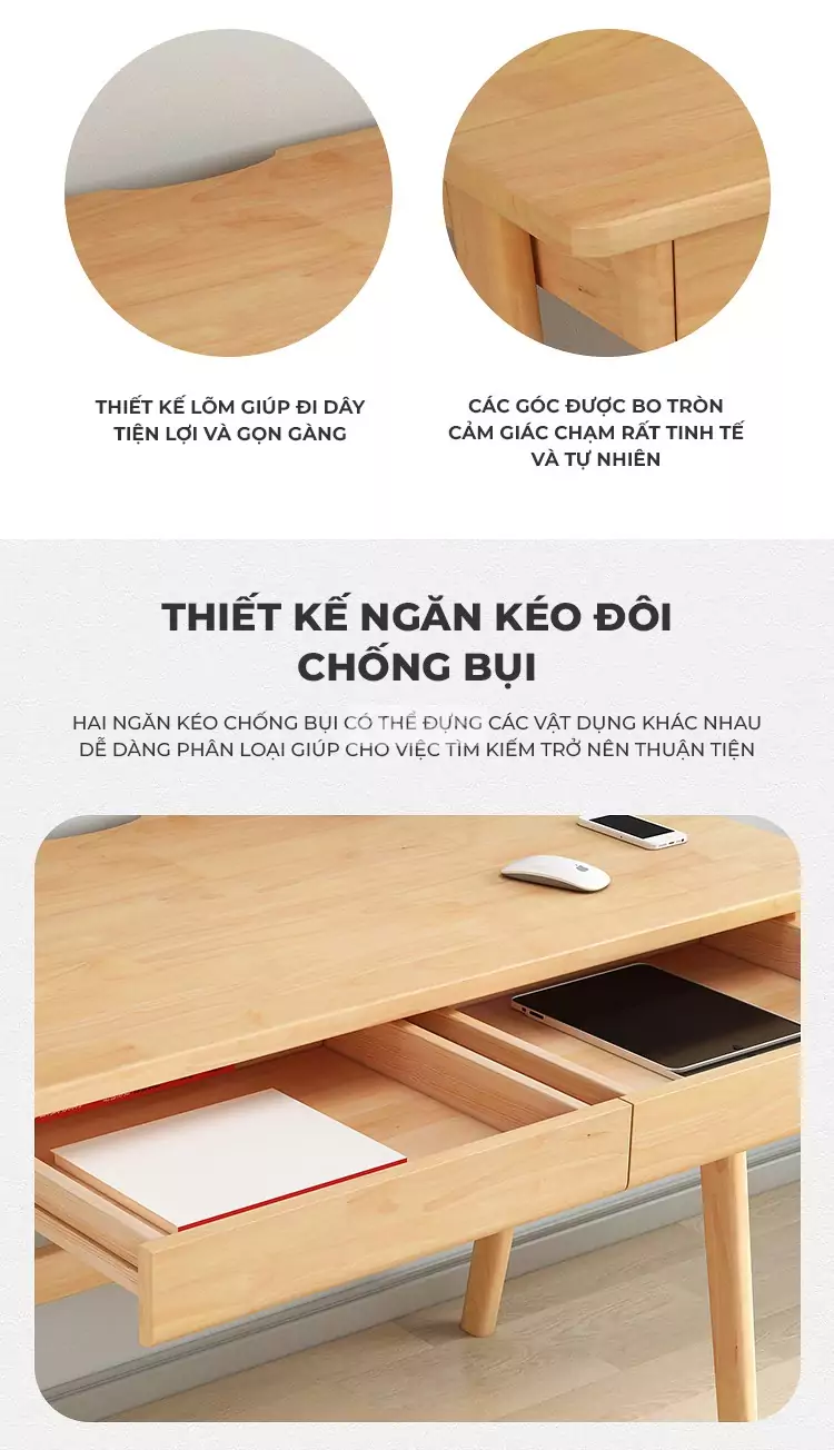 thiết kế ngăn kéo của Bàn gỗ tự nhiên phong cách tối giản SD26