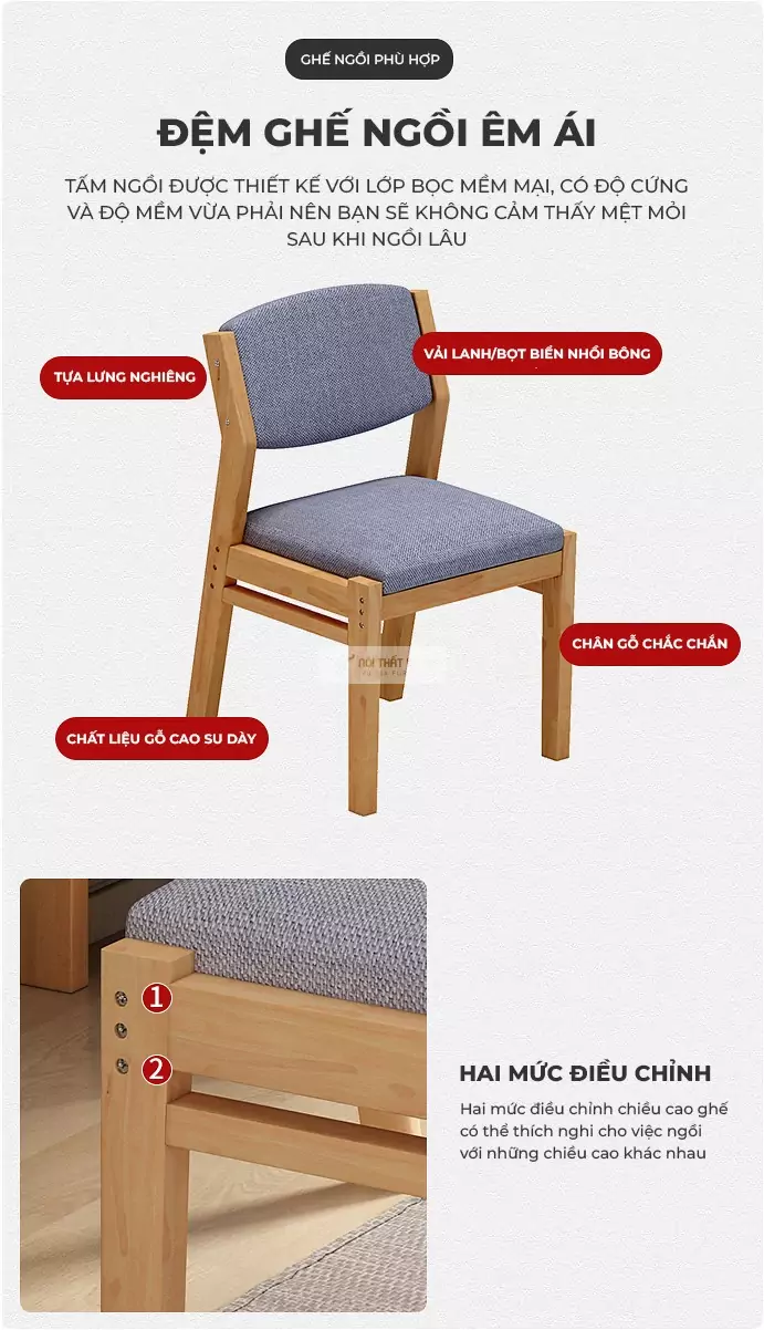 chi tiết ghế ngồi đi kèm với Bàn gỗ tự nhiên phong cách tối giản SD26