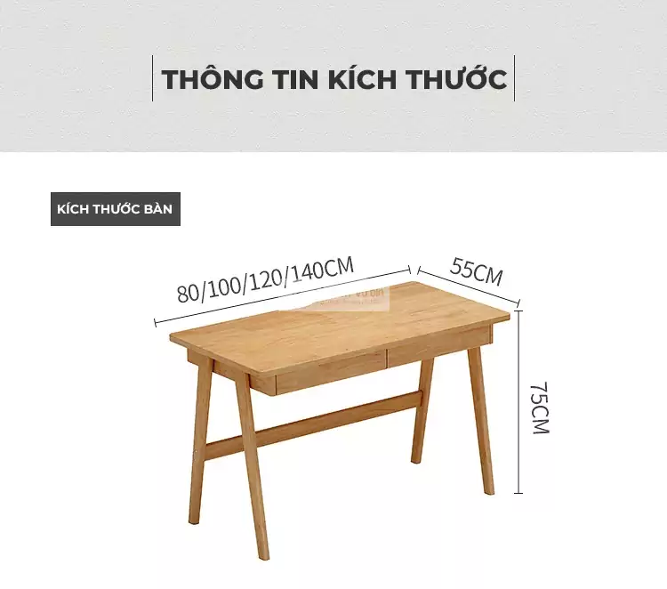 kích thước chi tiết của Bàn gỗ tự nhiên phong cách tối giản SD26