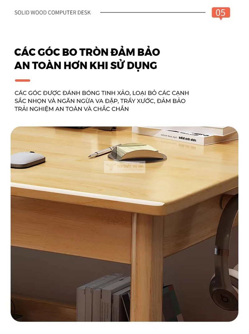 thiết kế bo góc mèm mại của Bàn gỗ tự nhiên phong cách tối giản SD266