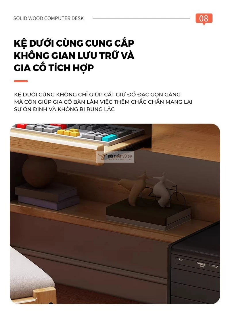 thiết kế kệ lưu trữ tiện lợi của Bàn gỗ tự nhiên phong cách tối giản SD266