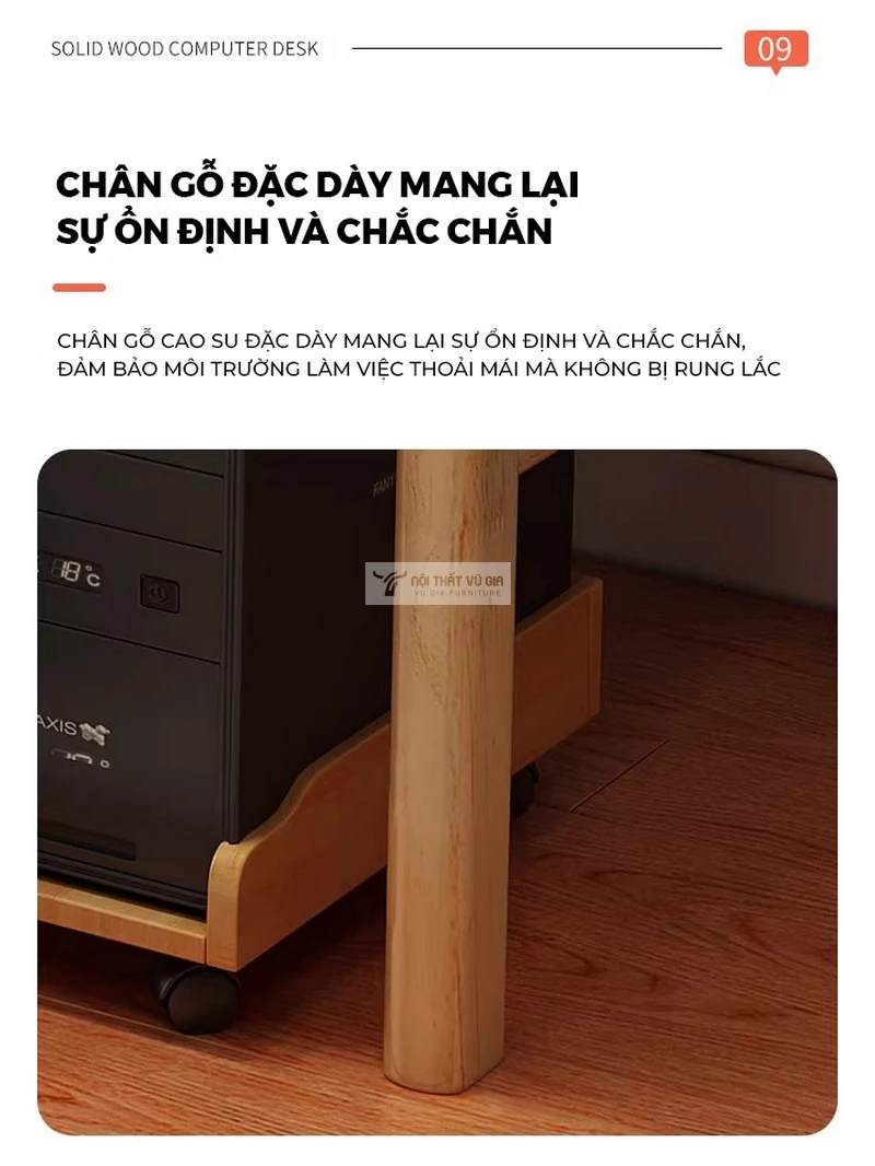 Bàn gỗ tự nhiên phong cách tối giản SD266 sử dụng chân gỗ dày dặn, chắc chắn