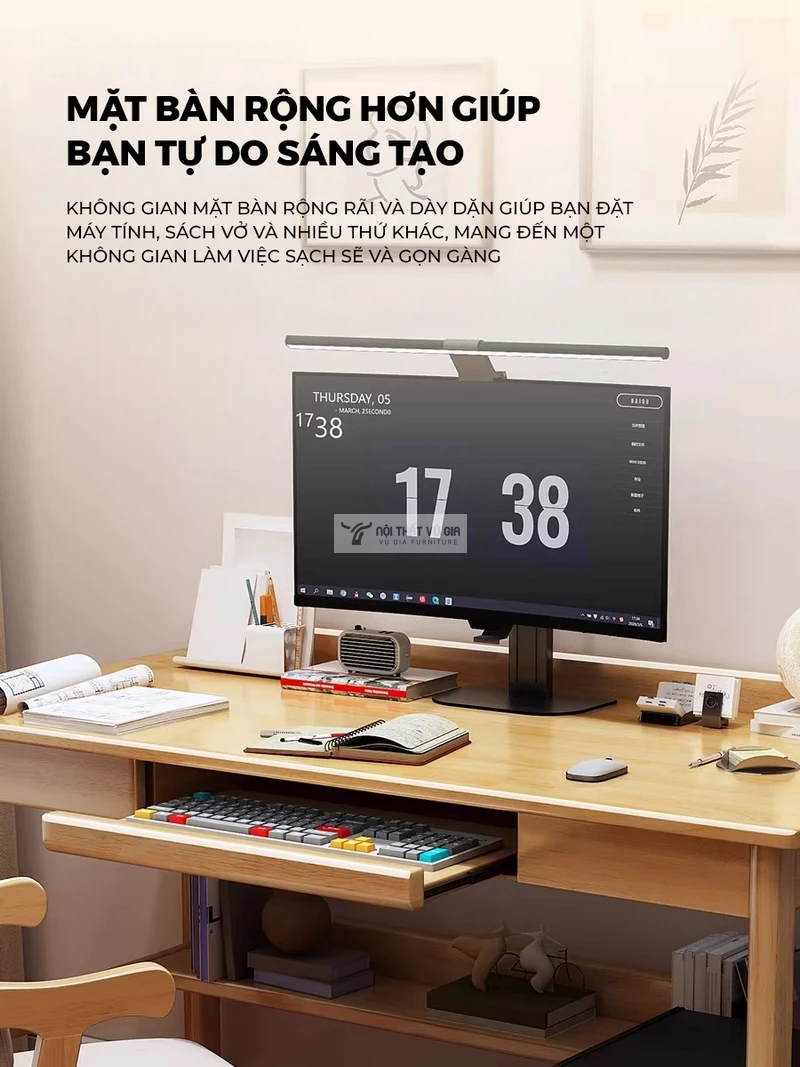 thiết kế mặt bàn rộng rãi của Bàn gỗ tự nhiên phong cách tối giản SD266