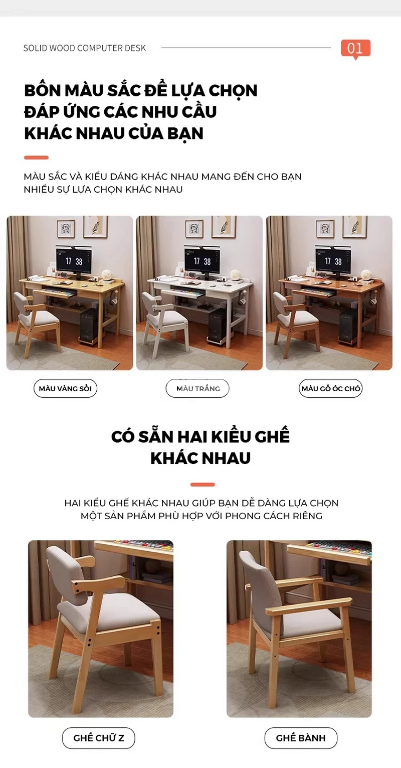 tùy chọn màu sắc của Bàn gỗ tự nhiên phong cách tối giản SD266
