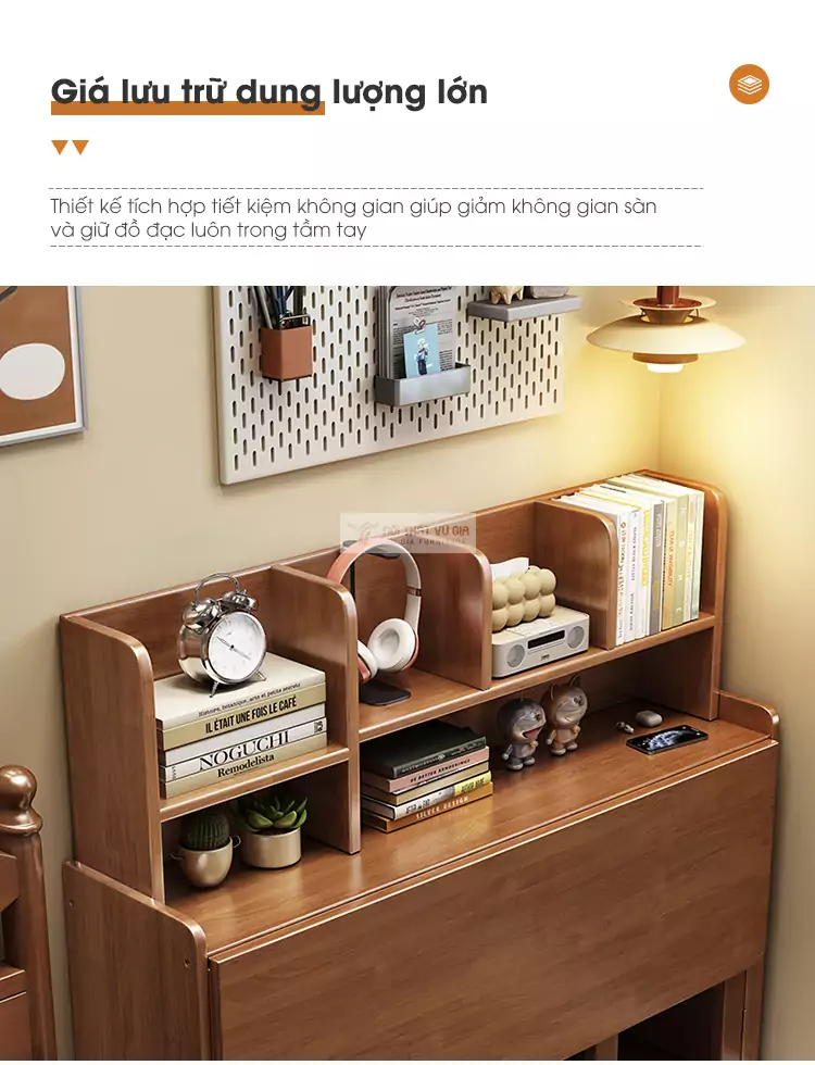 không gian lưu trữ rộng rãi của Bàn gỗ tự nhiên thiết kế gấp gọn thông minh SD03