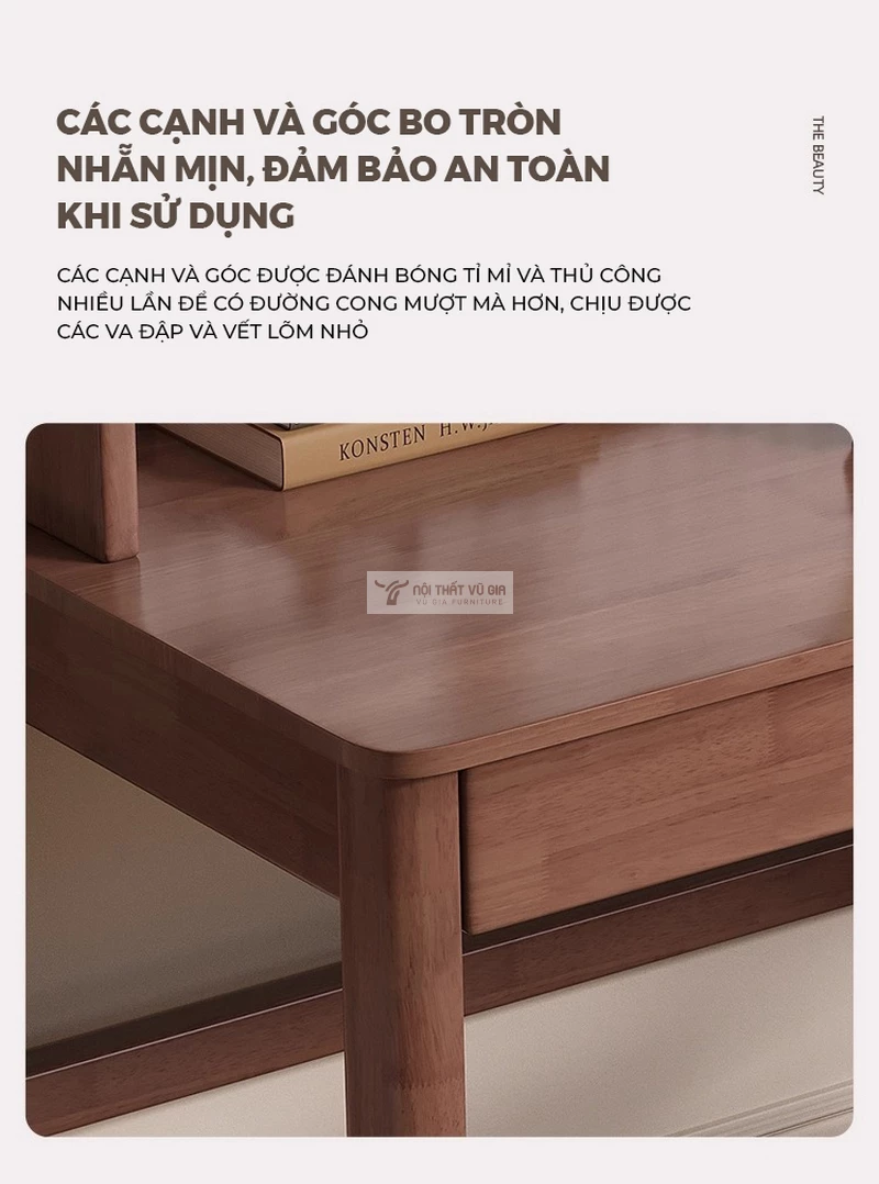 thiết kế bo góc mềm mại của Bàn gỗ tự nhiên thiết kế hiện đại kết hợp tấm treo đa năng SD264