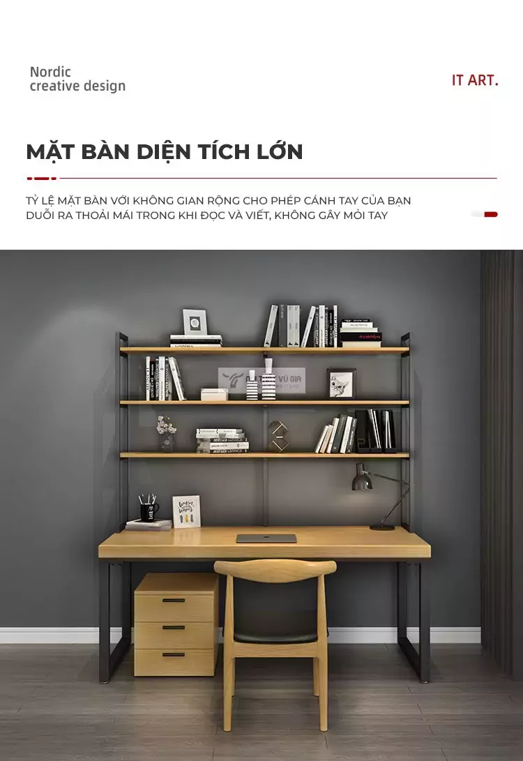 thiết kế mặt bàn lớn của Bàn gỗ tự nhiên thiết kế kết hợp lưu trữ tối ưu SD21