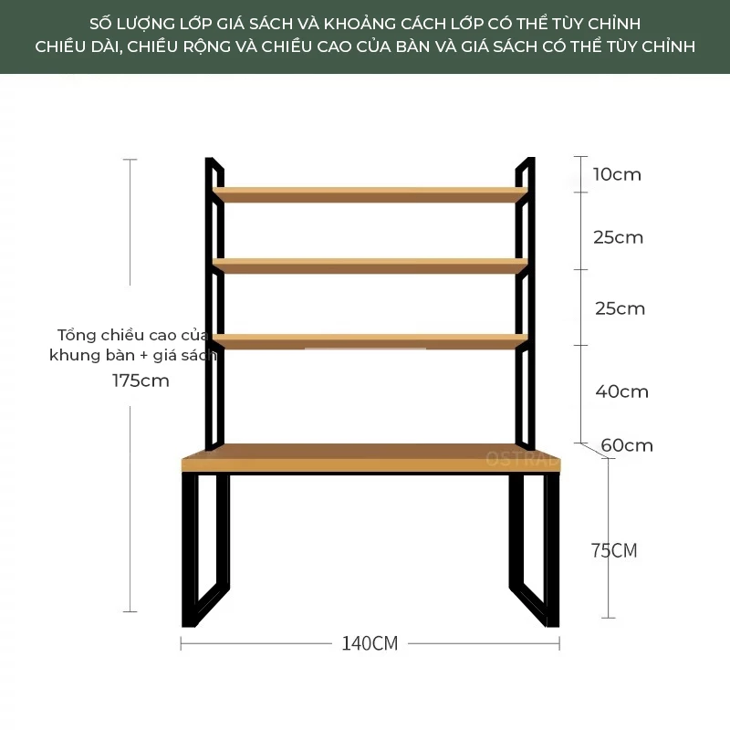 kích thước chi tiết của Bàn gỗ tự nhiên thiết kế kết hợp lưu trữ tối ưu SD21