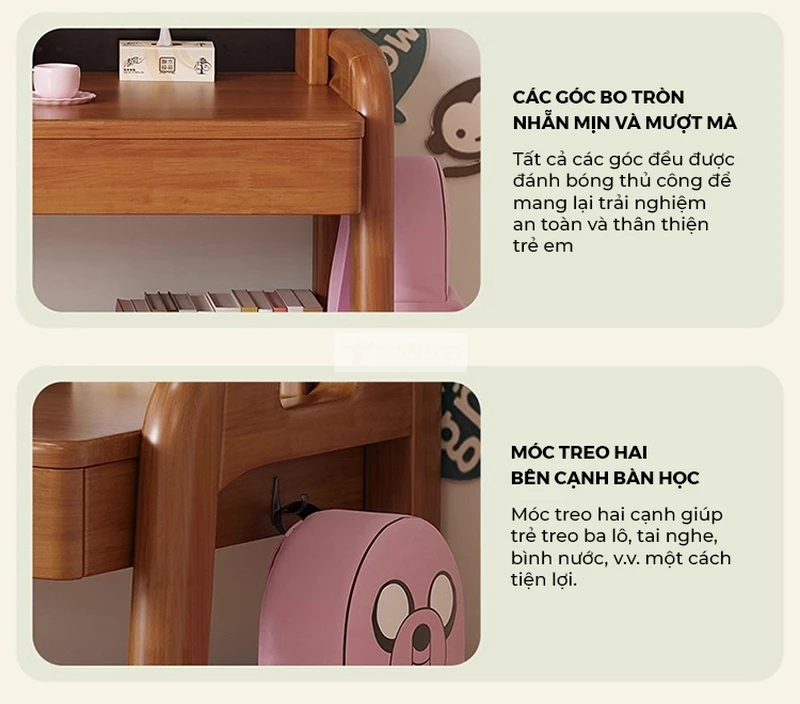 chi tiết thiết kế tinh tế của Bàn gỗ tự nhiên thiết kế thanh lịch, hiện đại tích hợp giá sách lớn SD265
