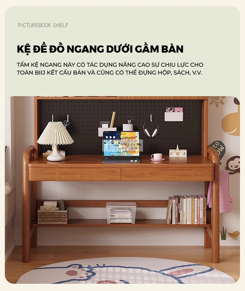 thiết kế kệ sach gầm bàn hiện đại của Bàn gỗ tự nhiên thiết kế thanh lịch, hiện đại tích hợp giá sách lớn SD265