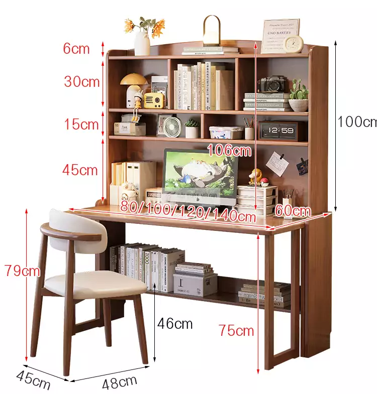 kích thước chi tiết của Bàn gỗ tự nhiên thiết kế thông minh SD02