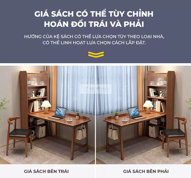 tùy chỉnh hướng của Bàn gỗ tự nhiên tích hợp giá sách đa năng SD32
