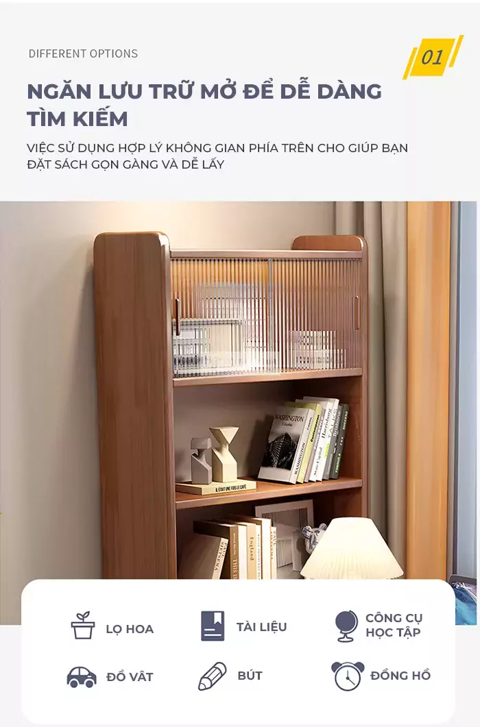 thiết kế lưu trữ của Bàn gỗ tự nhiên tích hợp giá sách đa năng SD32