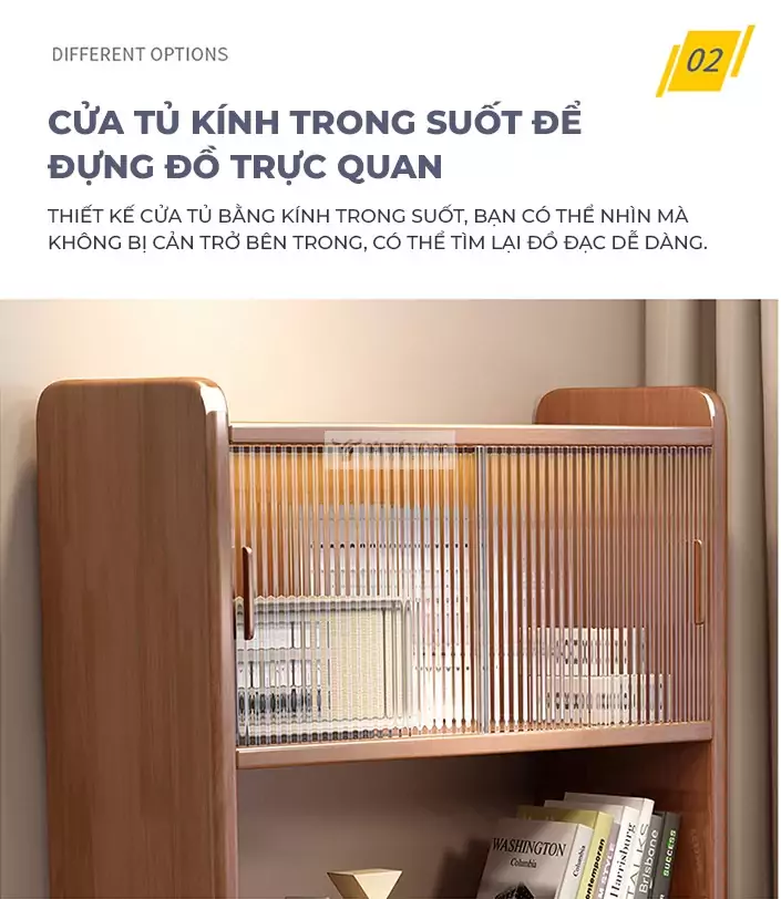 Bàn gỗ tự nhiên tích hợp giá sách đa năng SD32 trang bị cửa trong suốt hiện đại