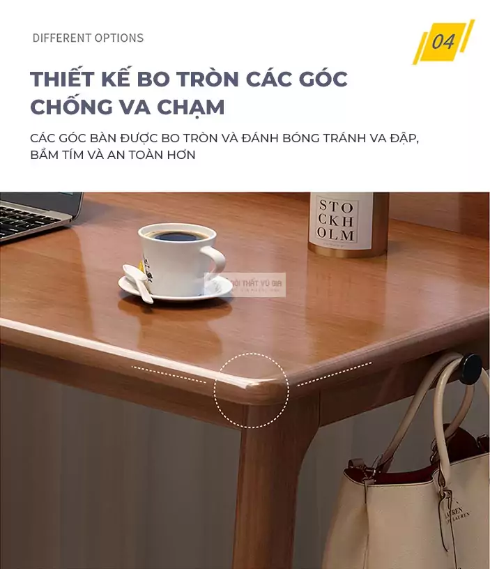 thiết kế bo góc bảo đảm an toàn của Bàn gỗ tự nhiên tích hợp giá sách đa năng SD32