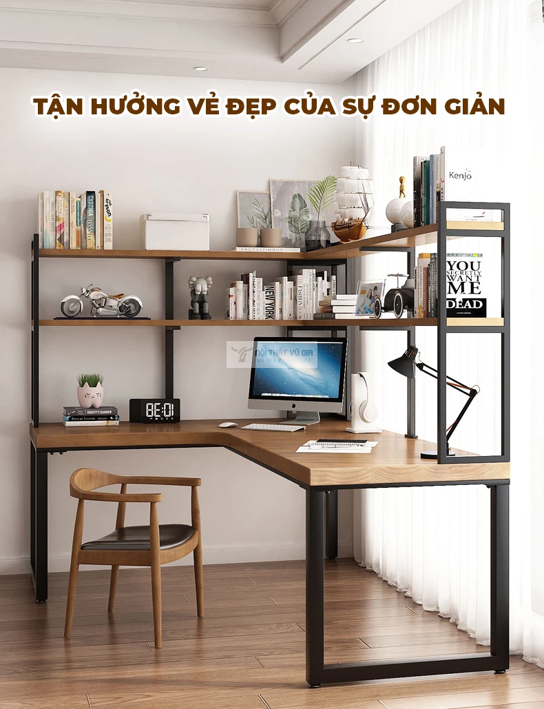 thiết kế tối giản mang đến vẻ đẹp hiện đại của Bàn gỗ tự nhiên tích hợp giá sách hiện đại SD188