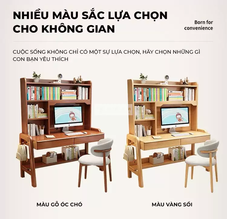 tùy chọn màu sắc của Bàn gỗ tự nhiên tích hợp giá sách lớn SD28