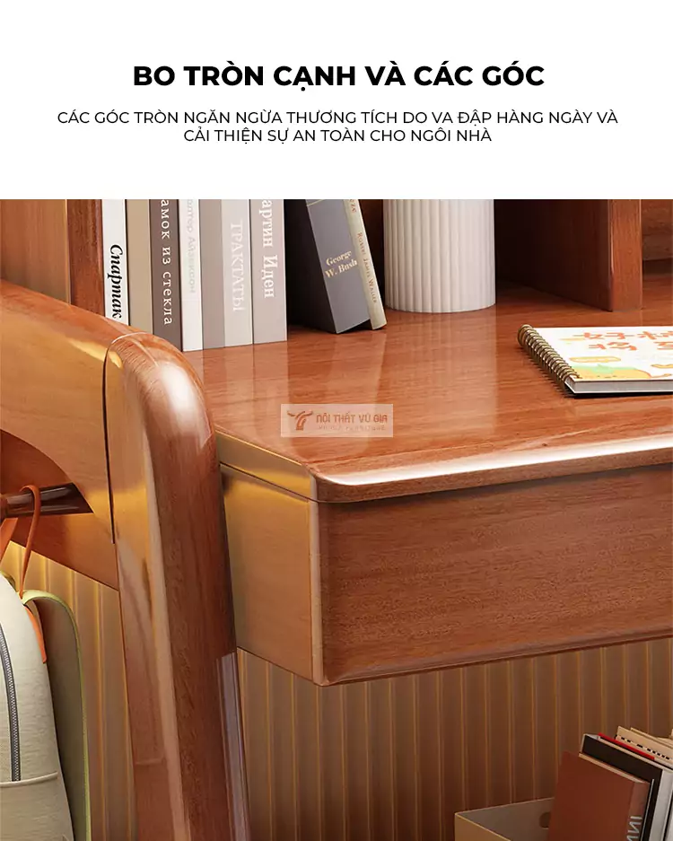 thiết kế bo cạnh của Bàn gỗ tự nhiên tích hợp giá sách lớn SD28