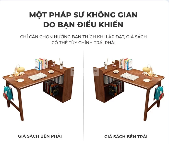 tùy chỉnh linh hoạt với Bàn gỗ tự nhiên tích hợp kệ đa năng SD204