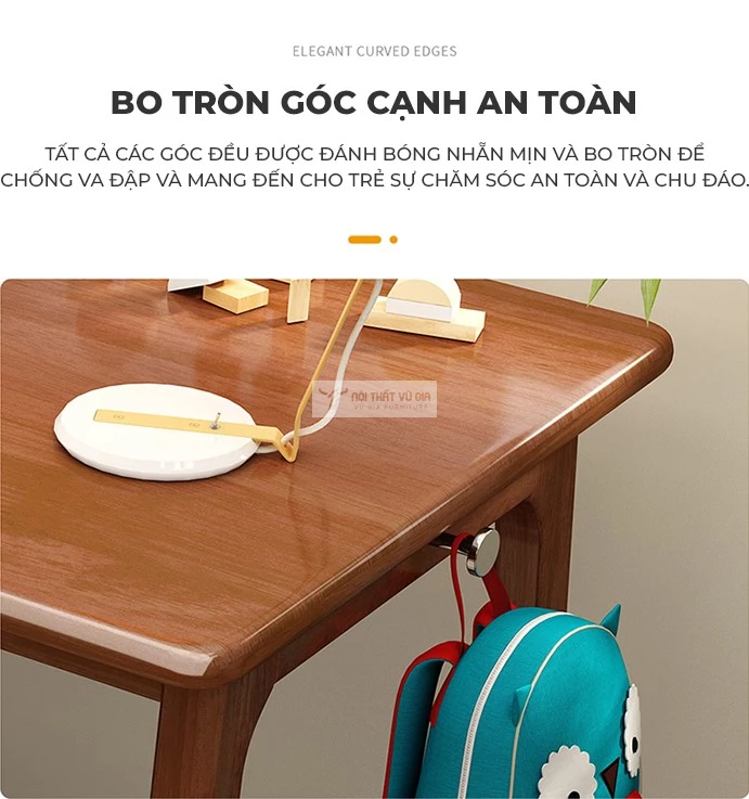 thiết kế bo góc mềm mại của Bàn gỗ tự nhiên tích hợp kệ đa năng SD204