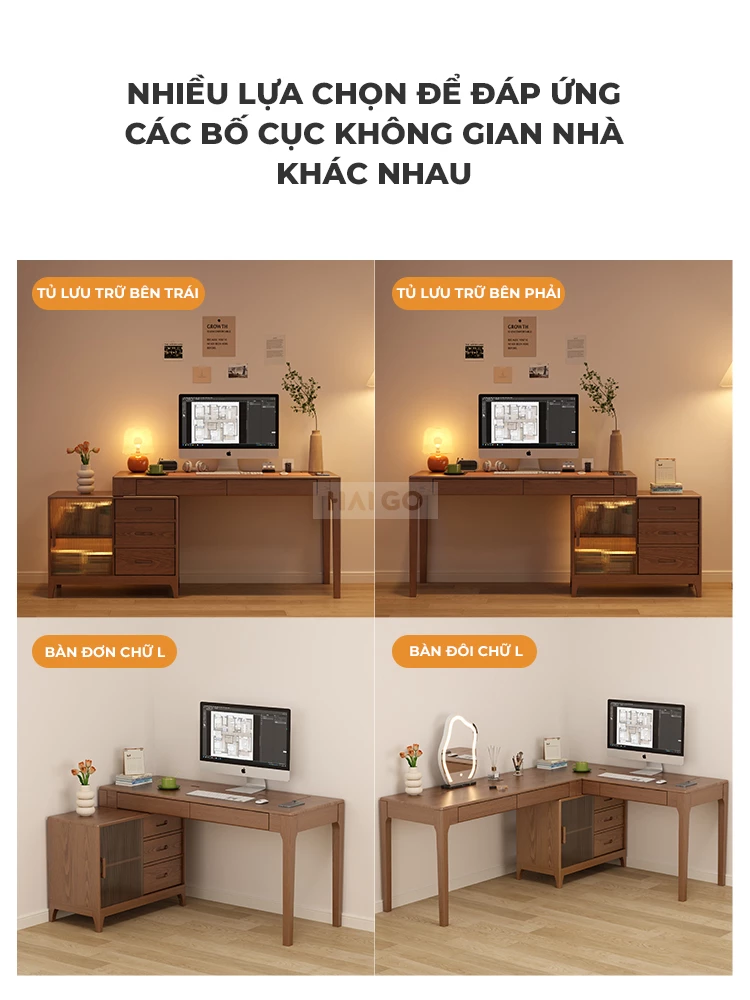 Bàn Gỗ Tự Nhiên Tích Hợp Tủ Đa Năng Haigo BGT251