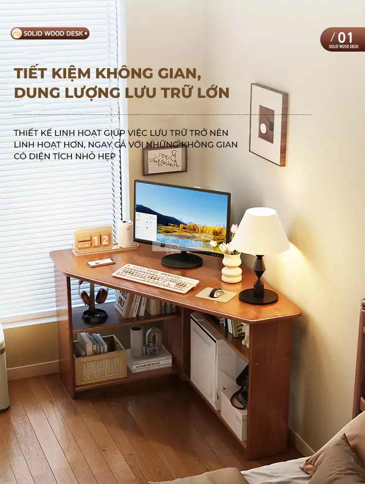 thiết kế không gian lưu trữ lớn của Bàn góc gỗ tự nhiên thiết kế tối ưu không gian SD31